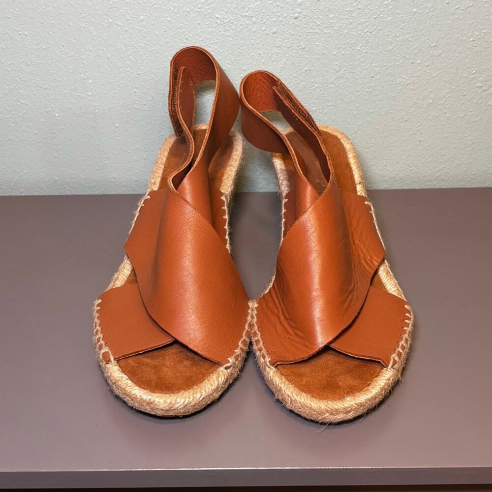 Maypol Spain Tan Leather Espadrille Wedge Sandals Size 38 (US 7.5-8) - Picture 3 of 9